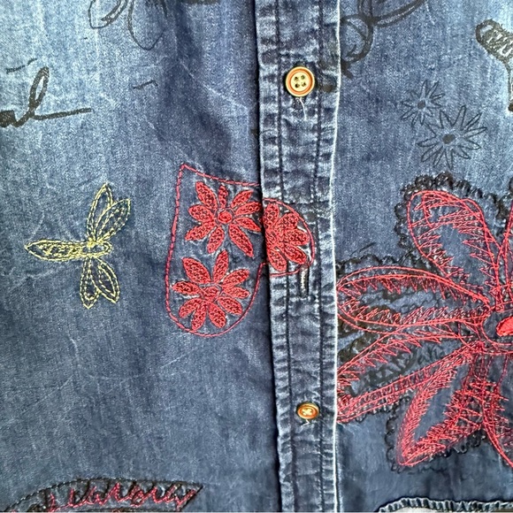 Desigual Blue Denim Shirt with Red Embroidery - Picture 3 of 10